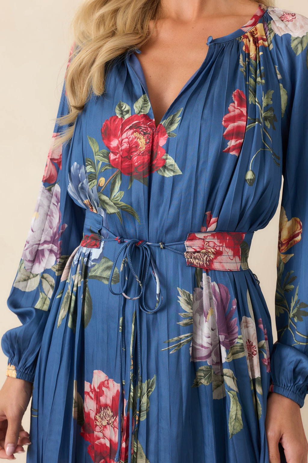 Take My Breath Away Blue Multi Floral Pleated Midi Dress