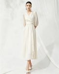 V-Neck Silk Midi Dress with Twist Front Waist