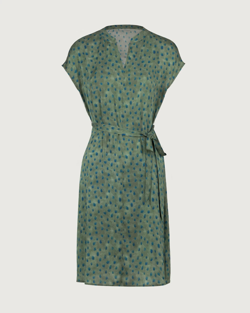 19 Momme Belted Silk A Line Dress in Verdant Dots