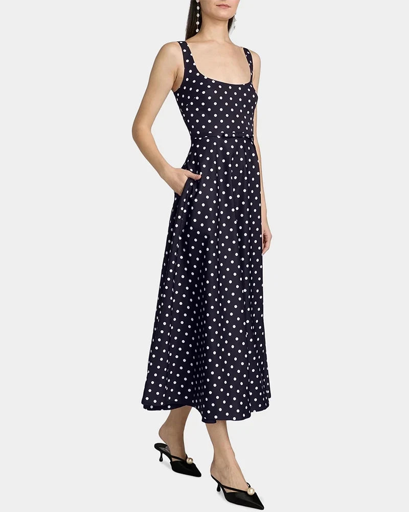 19 Momme Silk Polka Dot A Line Midi Dress