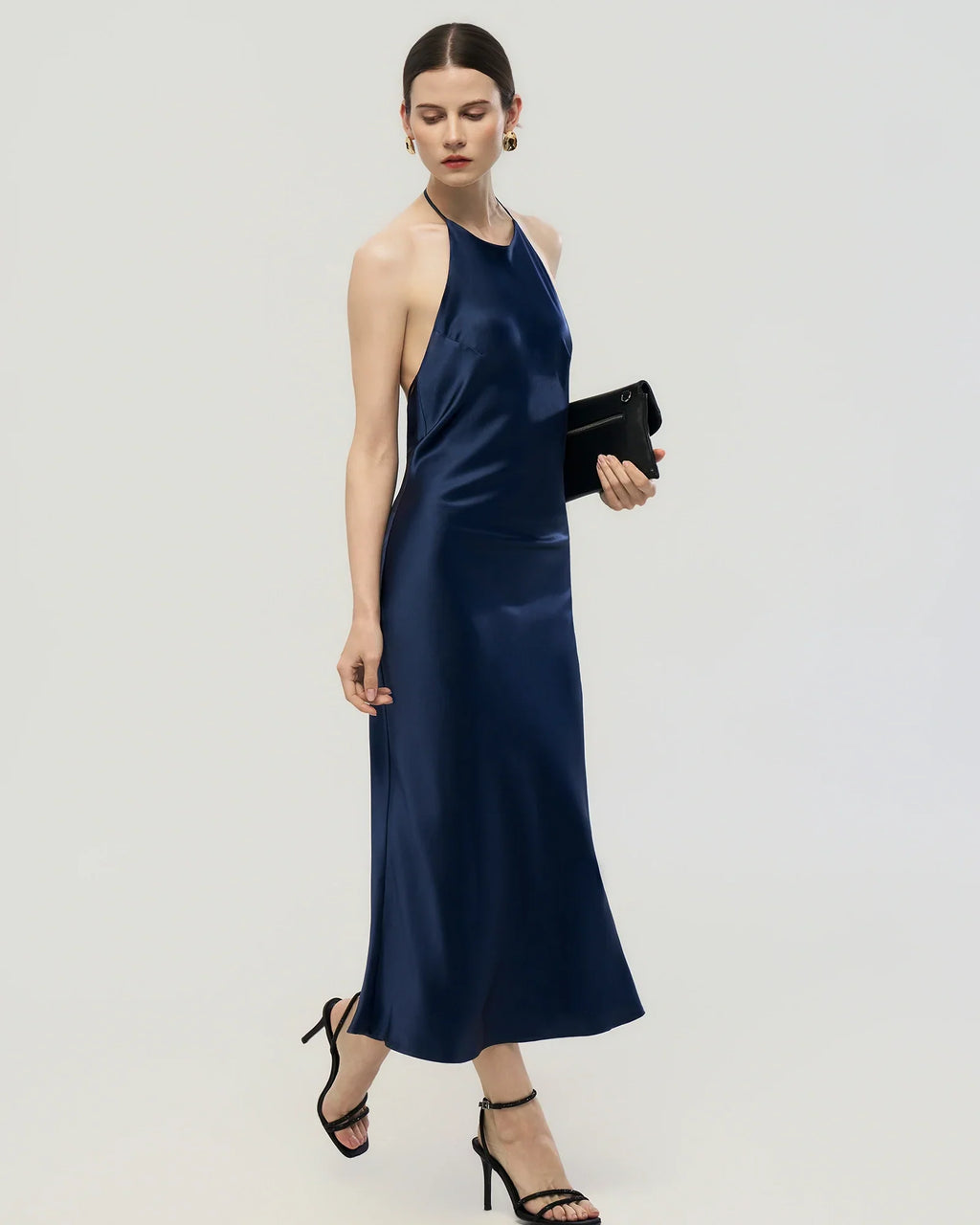 22 Momme Open Back Silk Halter Dress