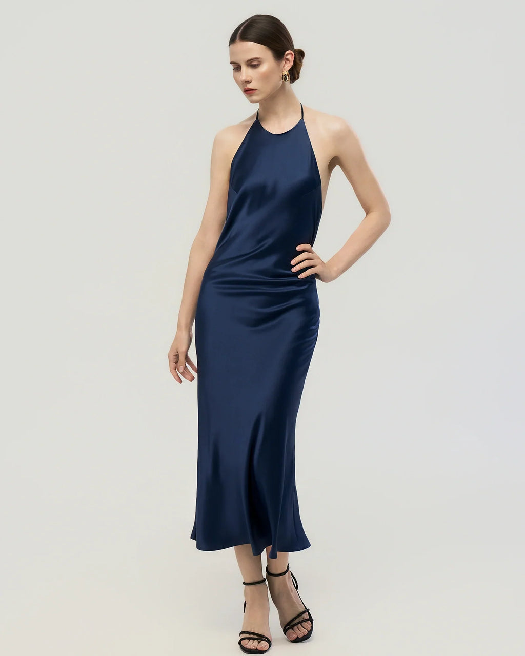 22 Momme Open Back Silk Halter Dress