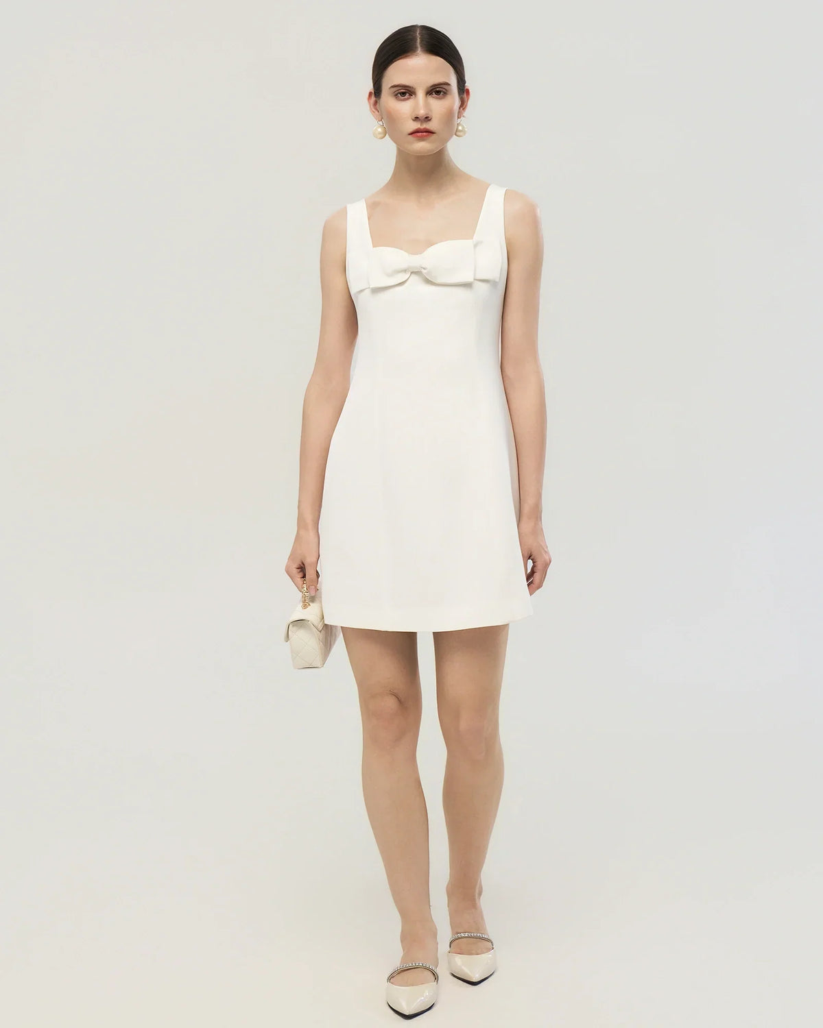 40 Momme Silk Bow Neck Mini Dress
