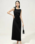 Japanese Triacetate Bow Shoulder Midi Slip Dress