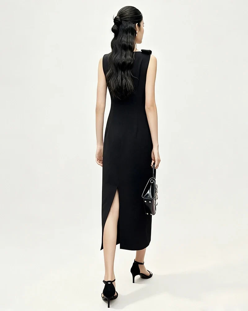 Japanese Triacetate Bow Shoulder Midi Slip Dress