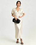 Satin Triacetate Batwing Sleeve Maxi Slip Dress