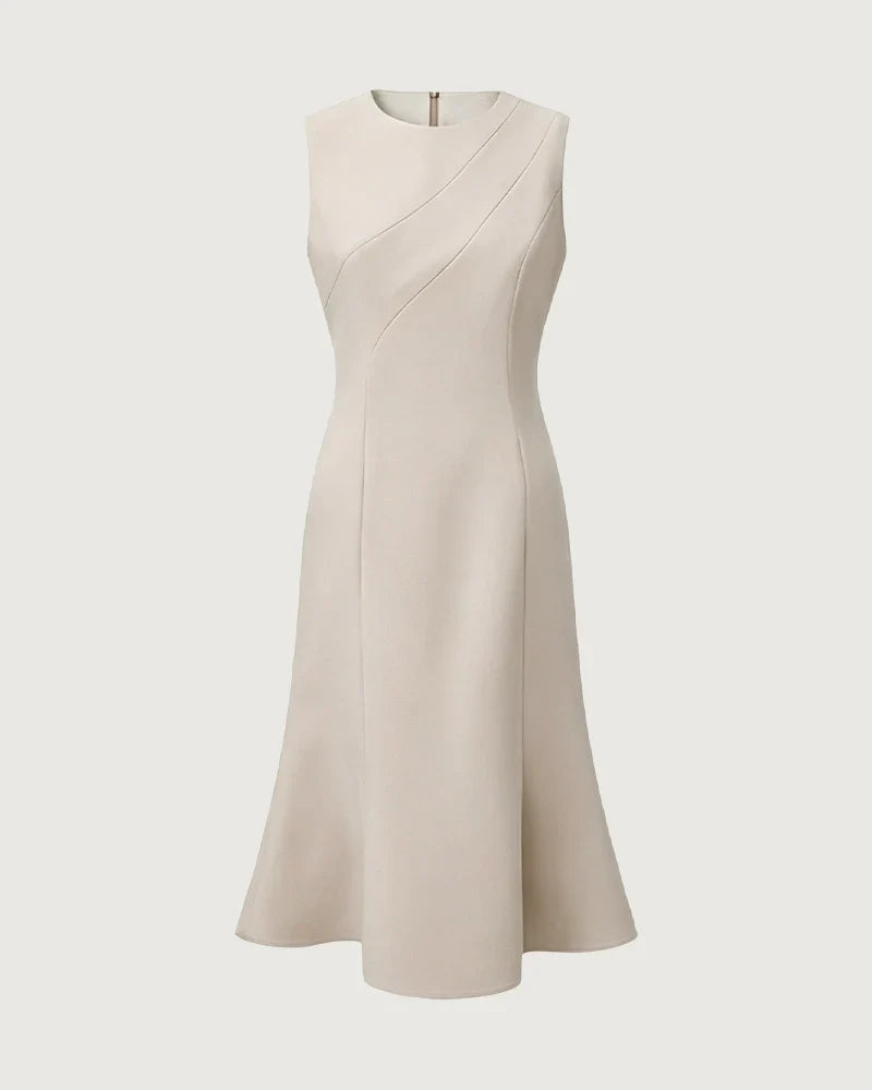 Triacetate Sleeveless Midi Dress with Fluted Hem