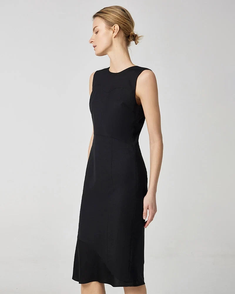 Triacetate Midi Dress with Asymmetric Hem