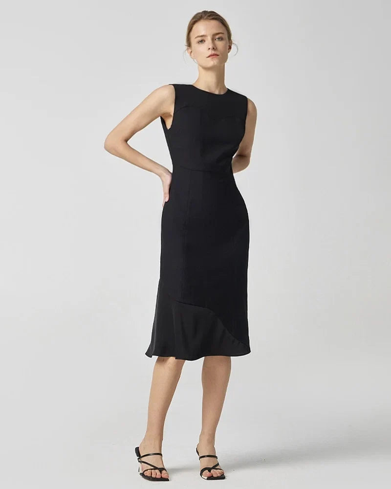Triacetate Midi Dress with Asymmetric Hem
