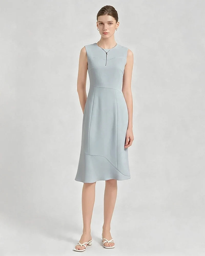 Triacetate Midi Dress with Asymmetric Hem
