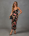 Villa Garden Floral Velvet Slip Midi Dress
