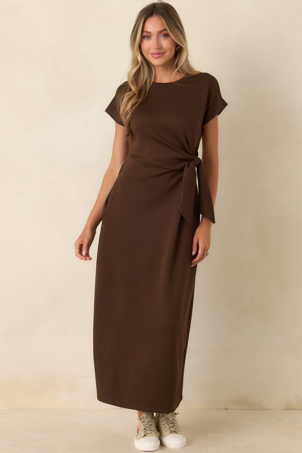 On a Side Note Chocolate Brown Side Tie Maxi Dress