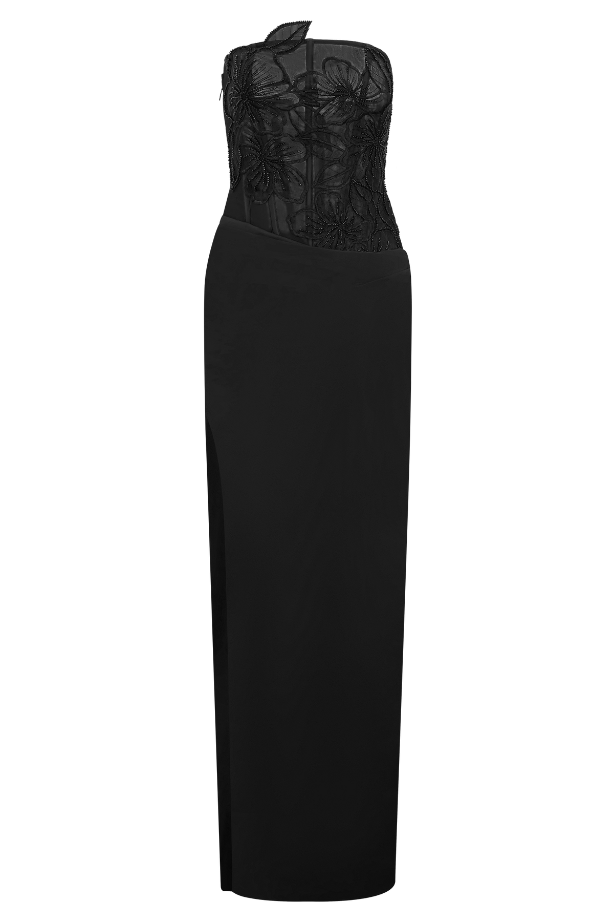 Asha Floral Mesh And Satin Maxi Dress - Black