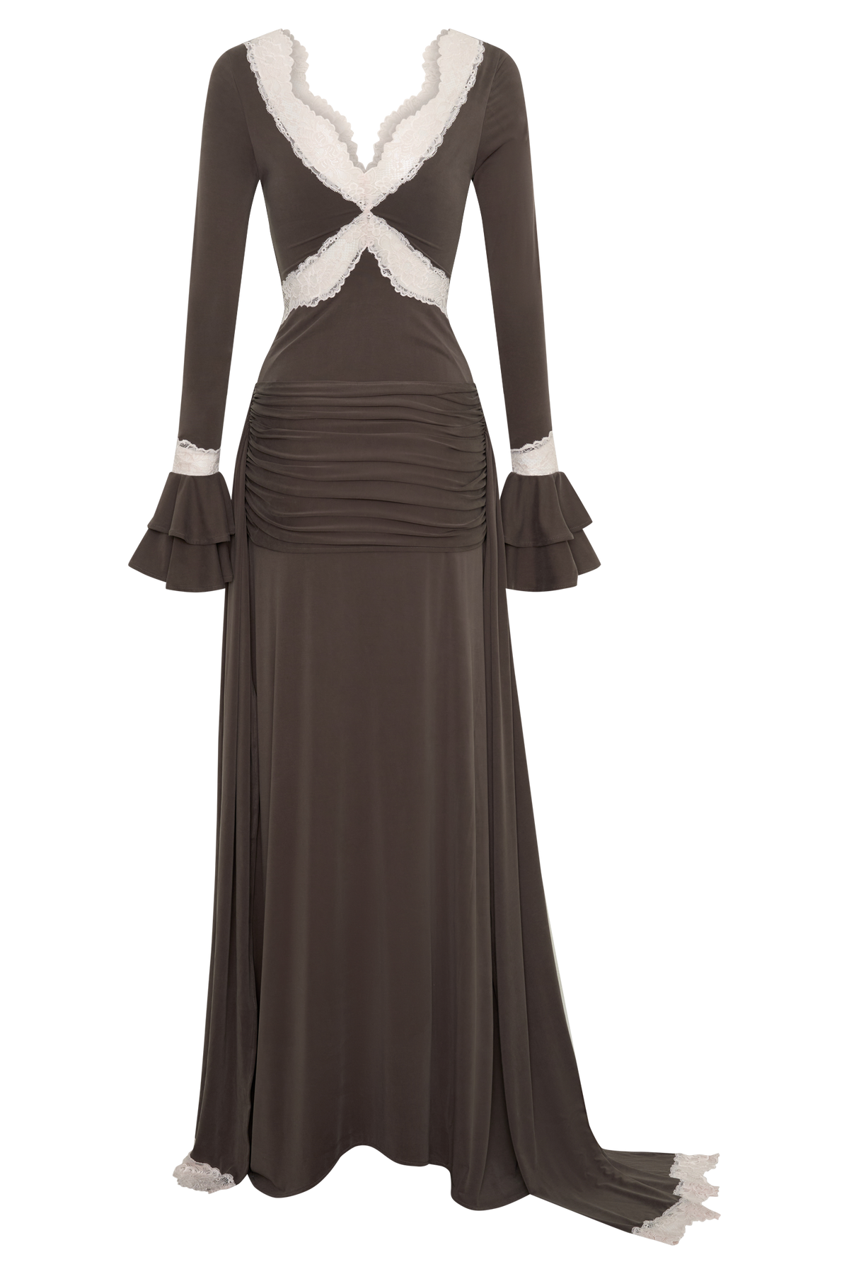 Electra Slinky Lace Maxi Dress - Chocolate/Ballet Pink