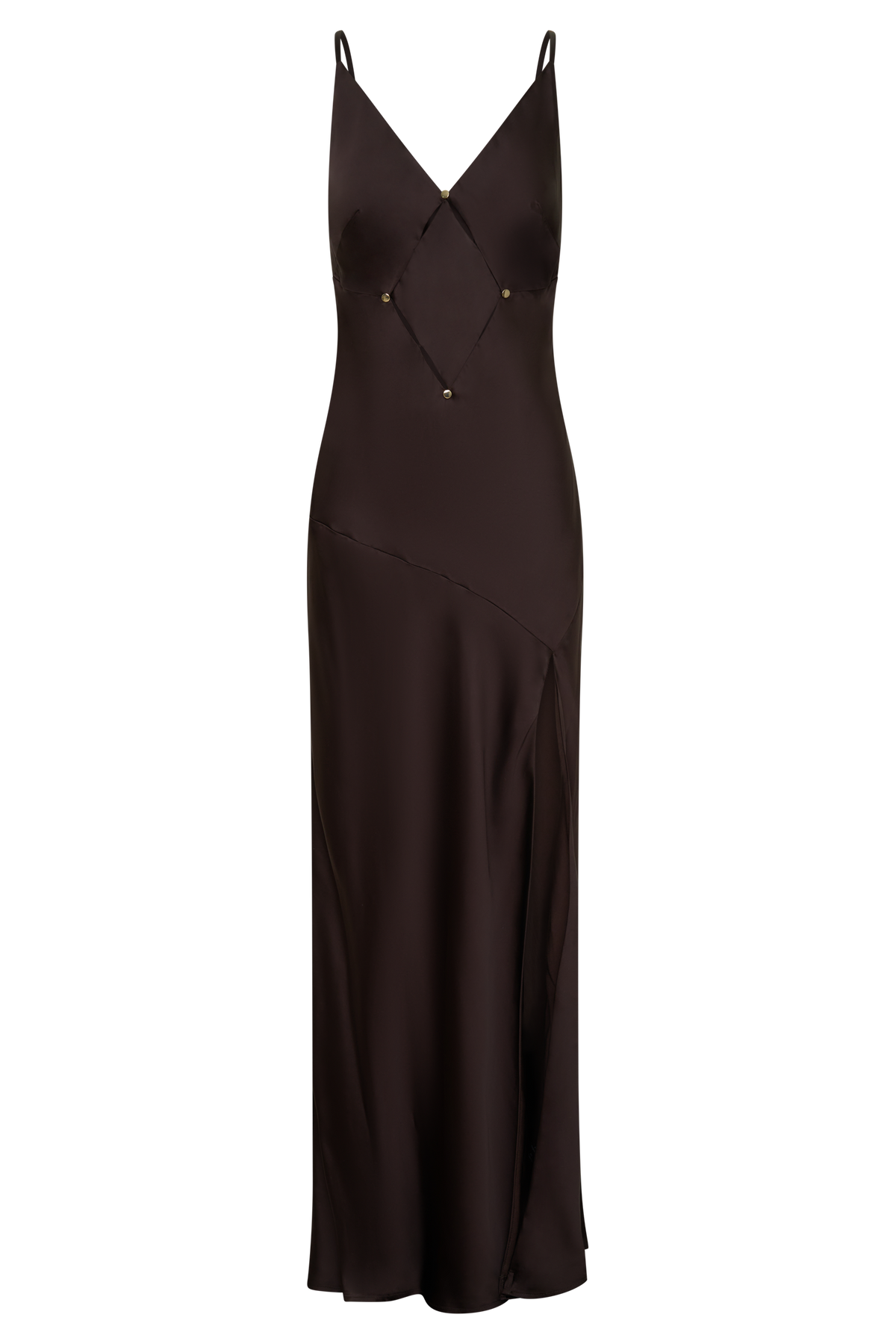 Maddison V Neck Satin Maxi Dress - Dark Chocolate