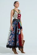 CLEAT CHASER LAYERED JERSEY HIGH LOW DRESS IN BROCADE