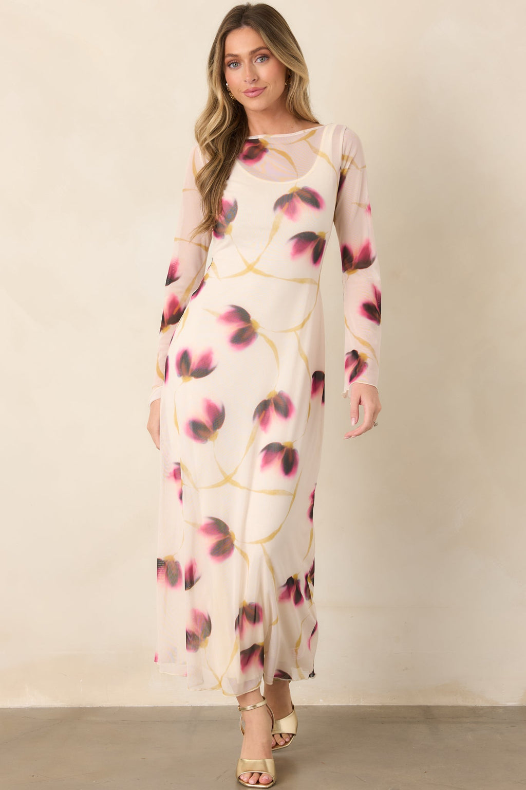 MINKPINK Emery Ivory Floral Mesh Midi Dress