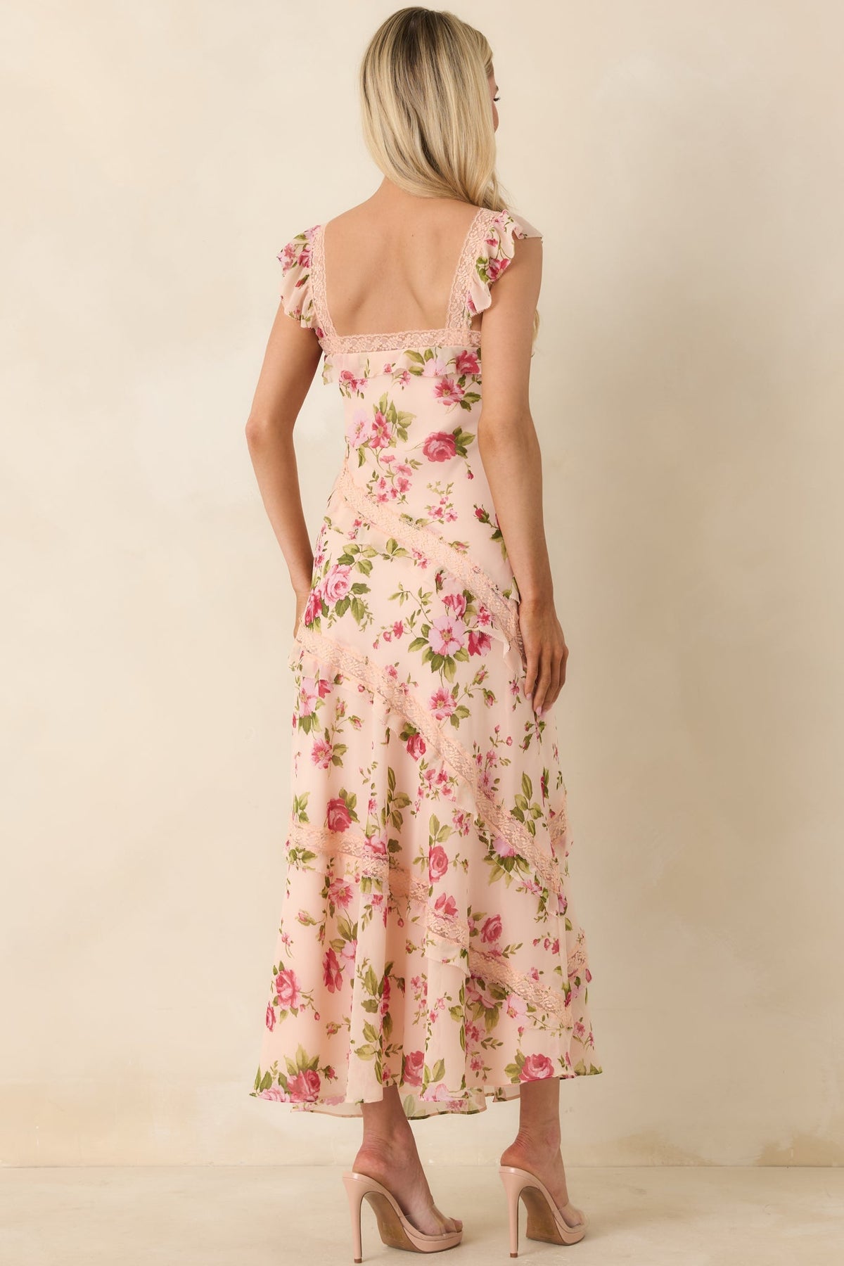 Yours Always Rose Pink Floral Lace & Ruffle Trim Midi Dress
