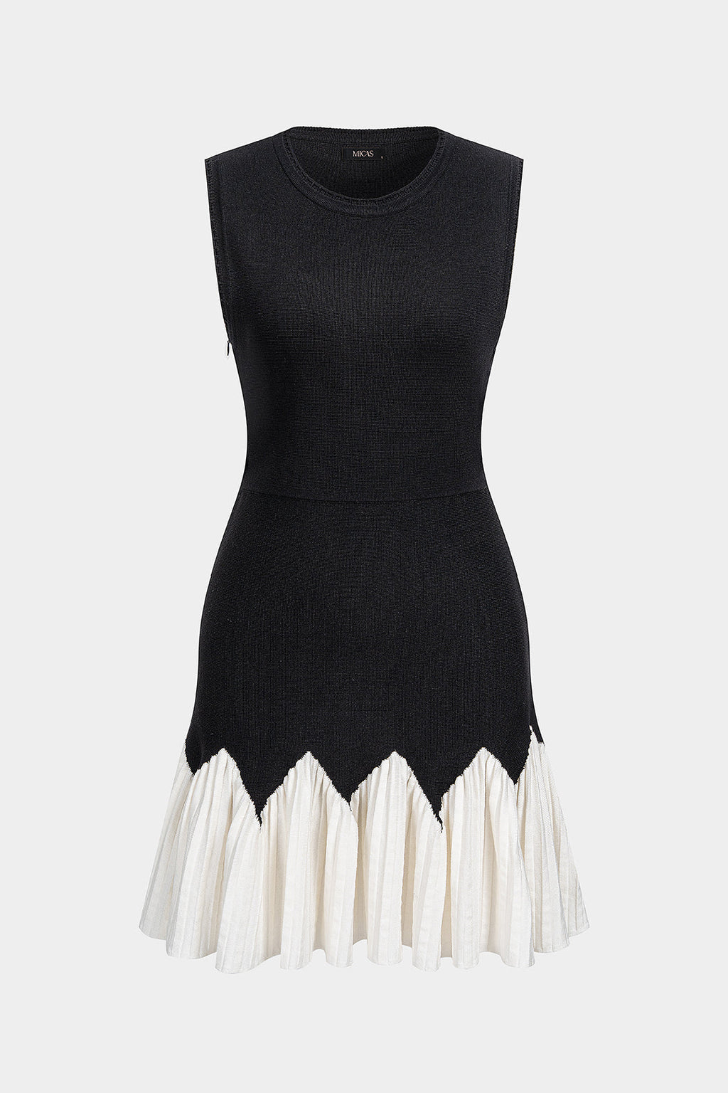 Knit Round Neck Contrast Ruched Hem Sleeveless Mini Dress