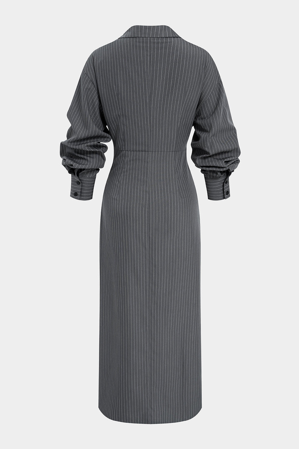 Stripes Print V-Neck Ruched Long Sleeve Maxi Dress
