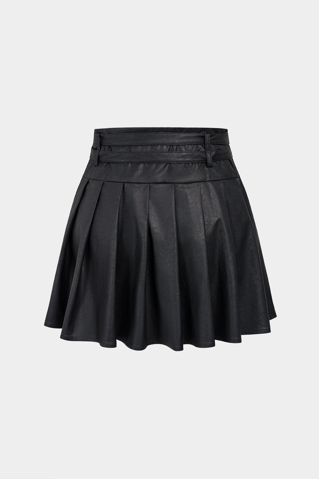 Faux Leather Metallic Belted Mini Skirt