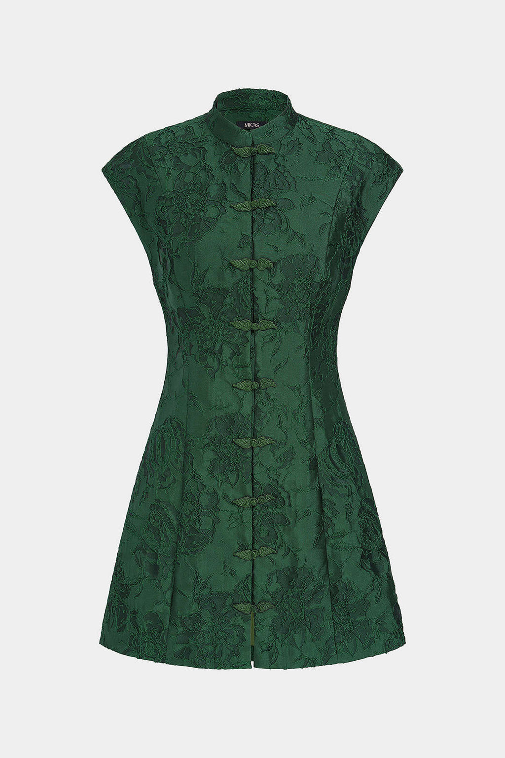 Jacquard Frog Button Sleeveless Mini Dress